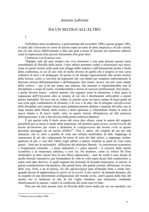 Da un secolo all'altro