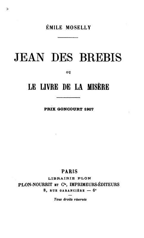 Jean des Brebis ou Le livre de la misère