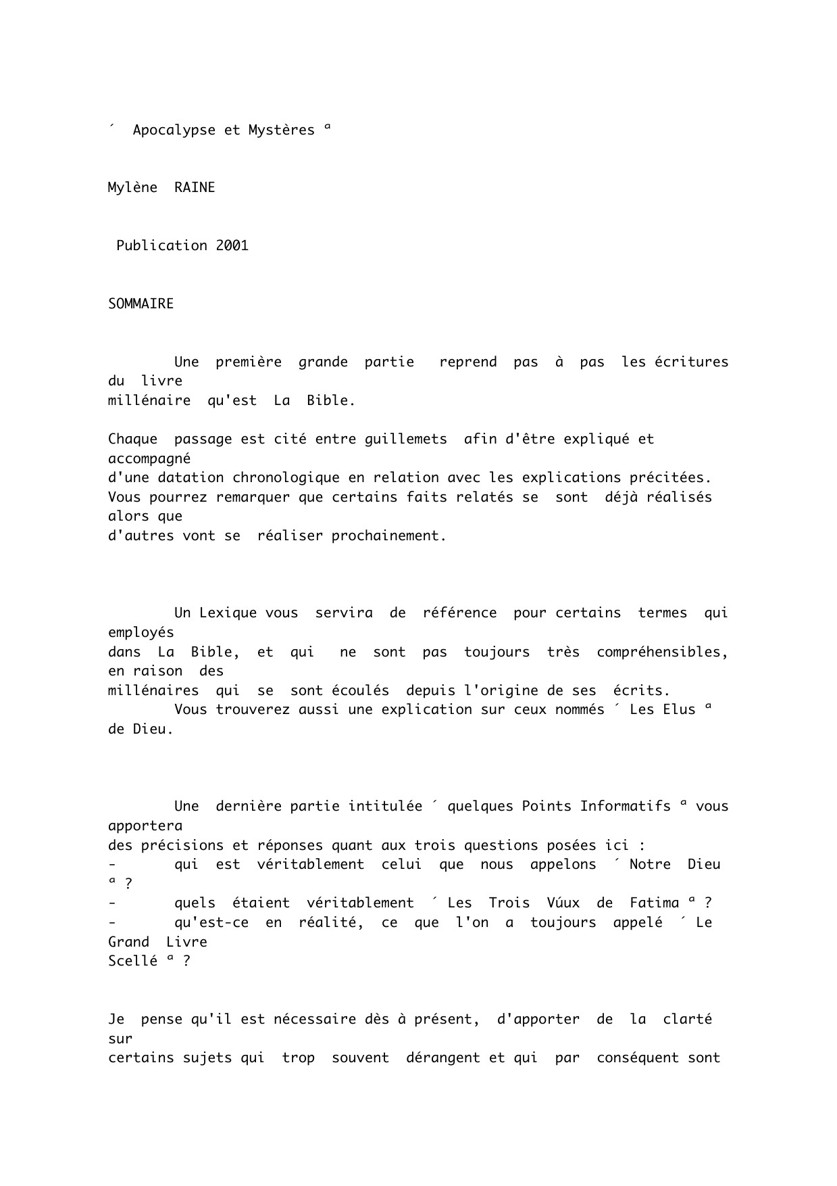 apocalypse et mystËres